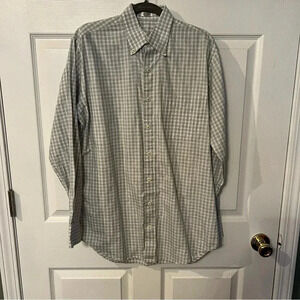 Peter Millar Men’s Dress Shirt Gray and White Plaid 100% Cotton Size Medium EUC